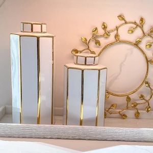 Set of gorgeous gold and white jars